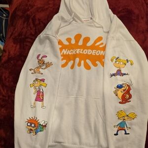 Nickelodeon White and Orange Cartoon Sweatshirt